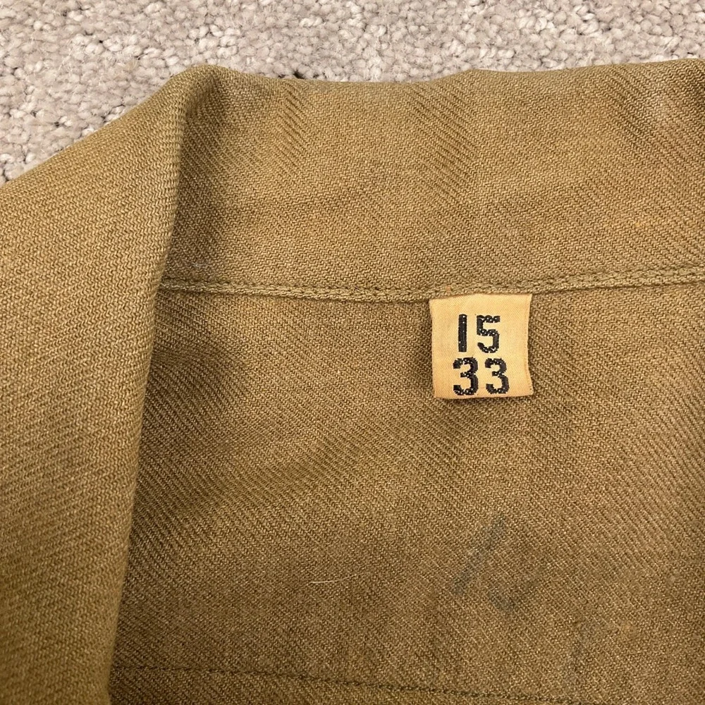 US Military Field Shirt Men 15x33 Khaki WWII Techinician 5th Grade First Service